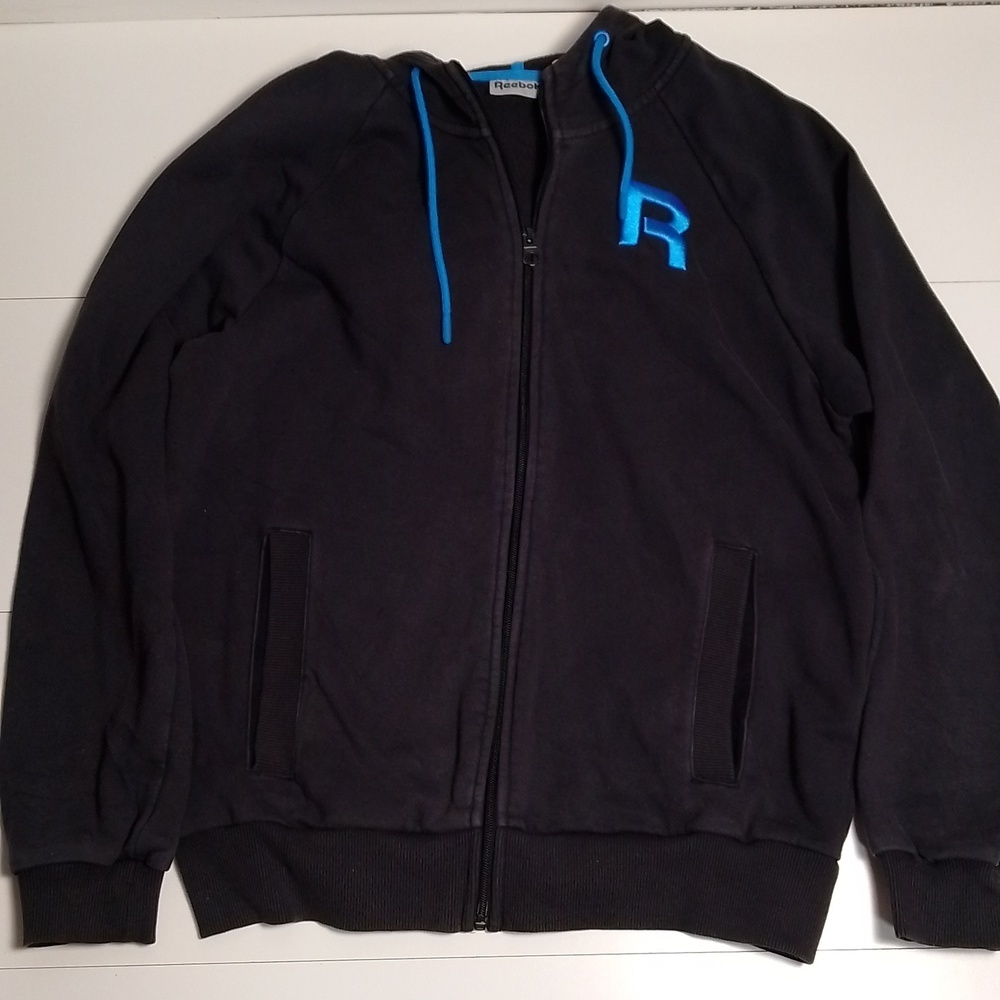 Vintage Reebok men hoodie zip  up blue logo wize medium